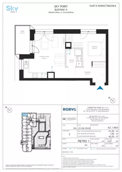 2 pokoje, apartament inwestycyjny 41,20 m², piętro 1, oferta nr A2.1M03, Sky Point - Apartamenty Inwestycyjne, Gdańsk, Oliwa, Zaspa-Rozstaje, al. Grunwaldzka