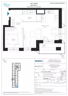 2 pokoje, apartament inwestycyjny 40,60 m², piętro 2, oferta nr A1.2M09, Sky Point - Apartamenty Inwestycyjne, Gdańsk, Oliwa, Zaspa-Rozstaje, al. Grunwaldzka