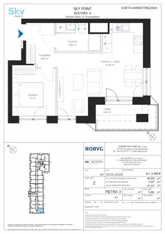 2 pokoje, apartament inwestycyjny 40,60 m², piętro 3, oferta nr A1.3M09, Sky Point - Apartamenty Inwestycyjne, Gdańsk, Oliwa, Zaspa-Rozstaje, al. Grunwaldzka