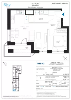 2 pokoje, apartament inwestycyjny 40,60 m², piętro 3, oferta nr A1.3M10, Sky Point - Apartamenty Inwestycyjne, Gdańsk, Oliwa, Zaspa-Rozstaje, al. Grunwaldzka