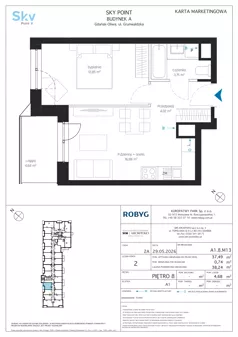 2 pokoje, apartament inwestycyjny 37,49 m², piętro 8, oferta nr A1.8M13, Sky Point - Apartamenty Inwestycyjne, Gdańsk, Oliwa, Zaspa-Rozstaje, al. Grunwaldzka