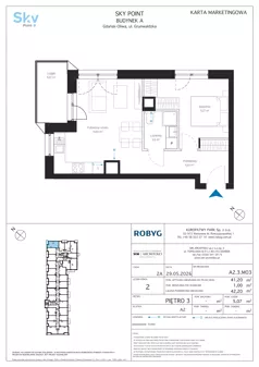 2 pokoje, apartament inwestycyjny 41,20 m², piętro 3, oferta nr A2.3M03, Sky Point - Apartamenty Inwestycyjne, Gdańsk, Oliwa, Zaspa-Rozstaje, al. Grunwaldzka