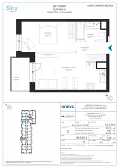 2 pokoje, apartament inwestycyjny 39,15 m², piętro 5, oferta nr A2.5M16, Sky Point - Apartamenty Inwestycyjne, Gdańsk, Oliwa, Zaspa-Rozstaje, al. Grunwaldzka