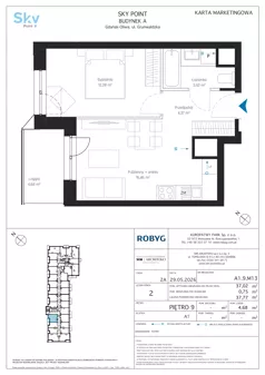 2 pokoje, apartament inwestycyjny 37,02 m², piętro 9, oferta nr A1.9M13, Sky Point - Apartamenty Inwestycyjne, Gdańsk, Oliwa, Zaspa-Rozstaje, al. Grunwaldzka