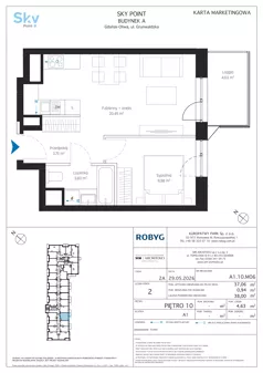 2 pokoje, apartament inwestycyjny 37,06 m², piętro 10, oferta nr A1.10M06, Sky Point - Apartamenty Inwestycyjne, Gdańsk, Oliwa, Zaspa-Rozstaje, al. Grunwaldzka