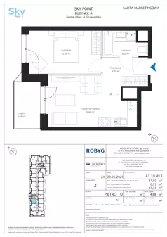2 pokoje, apartament inwestycyjny 37,02 m², piętro 10, oferta nr A1.10M13, Sky Point - Apartamenty Inwestycyjne, Gdańsk, Oliwa, Zaspa-Rozstaje, al. Grunwaldzka