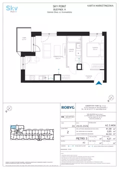 2 pokoje, apartament inwestycyjny 41,58 m², piętro 3, oferta nr A2.3M06, Sky Point - Apartamenty Inwestycyjne, Gdańsk, Oliwa, Zaspa-Rozstaje, al. Grunwaldzka