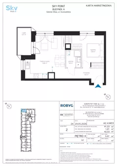 2 pokoje, apartament inwestycyjny 41,53 m², piętro 4, oferta nr A2.4M03, Sky Point - Apartamenty Inwestycyjne, Gdańsk, Oliwa, Zaspa-Rozstaje, al. Grunwaldzka
