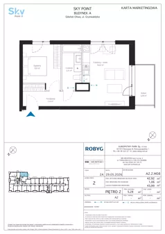 2 pokoje, apartament inwestycyjny 42,92 m², piętro 2, oferta nr A2.2M08, Sky Point - Apartamenty Inwestycyjne, Gdańsk, Oliwa, Zaspa-Rozstaje, al. Grunwaldzka