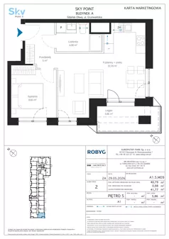 2 pokoje, apartament inwestycyjny 40,79 m², piętro 5, oferta nr A1.5M09, Sky Point - Apartamenty Inwestycyjne, Gdańsk, Oliwa, Zaspa-Rozstaje, al. Grunwaldzka