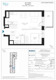 2 pokoje, apartament inwestycyjny 37,06 m², piętro 12, oferta nr A1.12M06, Sky Point - Apartamenty Inwestycyjne, Gdańsk, Oliwa, Zaspa-Rozstaje, al. Grunwaldzka