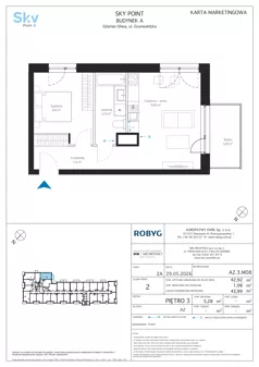 2 pokoje, apartament inwestycyjny 42,92 m², piętro 3, oferta nr A2.3M08, Sky Point - Apartamenty Inwestycyjne, Gdańsk, Oliwa, Zaspa-Rozstaje, al. Grunwaldzka