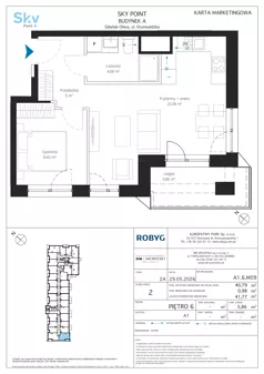 2 pokoje, apartament inwestycyjny 40,79 m², piętro 6, oferta nr A1.6M09, Sky Point - Apartamenty Inwestycyjne, Gdańsk, Oliwa, Zaspa-Rozstaje, al. Grunwaldzka