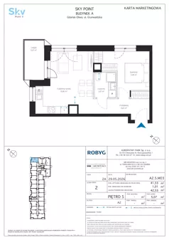 2 pokoje, apartament inwestycyjny 41,53 m², piętro 5, oferta nr A2.5M03, Sky Point - Apartamenty Inwestycyjne, Gdańsk, Oliwa, Zaspa-Rozstaje, al. Grunwaldzka