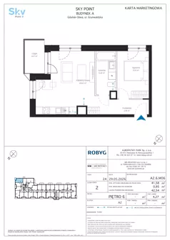 2 pokoje, apartament inwestycyjny 41,58 m², piętro 6, oferta nr A2.6M06, Sky Point - Apartamenty Inwestycyjne, Gdańsk, Oliwa, Zaspa-Rozstaje, al. Grunwaldzka