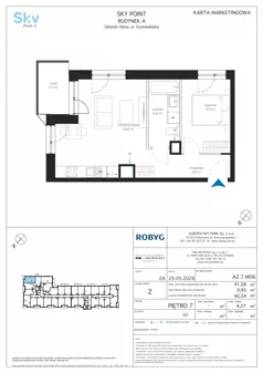 2 pokoje, apartament inwestycyjny 41,58 m², piętro 7, oferta nr A2.7M06, Sky Point - Apartamenty Inwestycyjne, Gdańsk, Oliwa, Zaspa-Rozstaje, al. Grunwaldzka