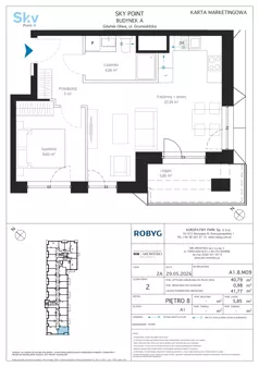 2 pokoje, apartament inwestycyjny 40,79 m², piętro 8, oferta nr A1.8M09, Sky Point - Apartamenty Inwestycyjne, Gdańsk, Oliwa, Zaspa-Rozstaje, al. Grunwaldzka