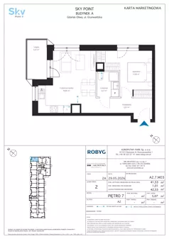 2 pokoje, apartament inwestycyjny 41,53 m², piętro 7, oferta nr A2.7M03, Sky Point - Apartamenty Inwestycyjne, Gdańsk, Oliwa, Zaspa-Rozstaje, al. Grunwaldzka