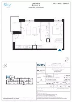 2 pokoje, apartament inwestycyjny 41,58 m², piętro 8, oferta nr A2.8M06, Sky Point - Apartamenty Inwestycyjne, Gdańsk, Oliwa, Zaspa-Rozstaje, al. Grunwaldzka