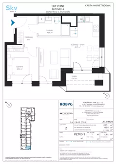 2 pokoje, apartament inwestycyjny 40,51 m², piętro 9, oferta nr A1.9M09, Sky Point - Apartamenty Inwestycyjne, Gdańsk, Oliwa, Zaspa-Rozstaje, al. Grunwaldzka