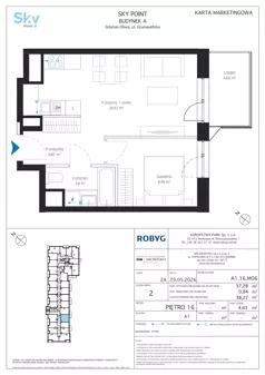 2 pokoje, apartament inwestycyjny 37,28 m², piętro 16, oferta nr A1.16M06, Sky Point - Apartamenty Inwestycyjne, Gdańsk, Oliwa, Zaspa-Rozstaje, al. Grunwaldzka