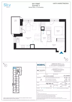 2 pokoje, apartament inwestycyjny 41,53 m², piętro 8, oferta nr A2.8M03, Sky Point - Apartamenty Inwestycyjne, Gdańsk, Oliwa, Zaspa-Rozstaje, al. Grunwaldzka