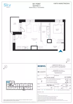 2 pokoje, apartament inwestycyjny 41,15 m², piętro 9, oferta nr A2.9M06, Sky Point - Apartamenty Inwestycyjne, Gdańsk, Oliwa, Zaspa-Rozstaje, al. Grunwaldzka