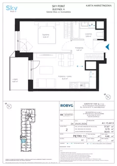 2 pokoje, apartament inwestycyjny 37,67 m², piętro 15, oferta nr A1.15M13, Sky Point - Apartamenty Inwestycyjne, Gdańsk, Oliwa, Zaspa-Rozstaje, al. Grunwaldzka