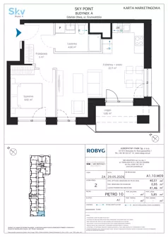 2 pokoje, apartament inwestycyjny 40,51 m², piętro 10, oferta nr A1.10M09, Sky Point - Apartamenty Inwestycyjne, Gdańsk, Oliwa, Zaspa-Rozstaje, al. Grunwaldzka