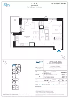 2 pokoje, apartament inwestycyjny 41,17 m², piętro 9, oferta nr A2.9M03, Sky Point - Apartamenty Inwestycyjne, Gdańsk, Oliwa, Zaspa-Rozstaje, al. Grunwaldzka
