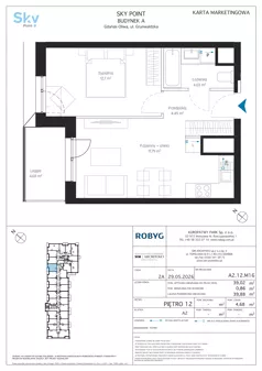 2 pokoje, apartament inwestycyjny 39,02 m², piętro 12, oferta nr A2.12M16, Sky Point - Apartamenty Inwestycyjne, Gdańsk, Oliwa, Zaspa-Rozstaje, al. Grunwaldzka