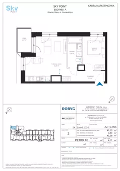 2 pokoje, apartament inwestycyjny 41,15 m², piętro 10, oferta nr A2.10M06, Sky Point - Apartamenty Inwestycyjne, Gdańsk, Oliwa, Zaspa-Rozstaje, al. Grunwaldzka