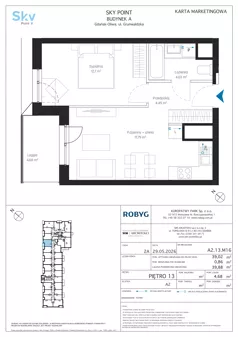 2 pokoje, apartament inwestycyjny 39,02 m², piętro 13, oferta nr A2.13M16, Sky Point - Apartamenty Inwestycyjne, Gdańsk, Oliwa, Zaspa-Rozstaje, al. Grunwaldzka