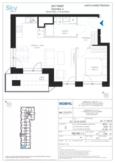 2 pokoje, apartament inwestycyjny 40,51 m², piętro 11, oferta nr A1.11M10, Sky Point - Apartamenty Inwestycyjne, Gdańsk, Oliwa, Zaspa-Rozstaje, al. Grunwaldzka