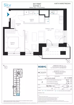 2 pokoje, apartament inwestycyjny 40,51 m², piętro 12, oferta nr A1.12M09, Sky Point - Apartamenty Inwestycyjne, Gdańsk, Oliwa, Zaspa-Rozstaje, al. Grunwaldzka