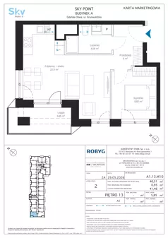 2 pokoje, apartament inwestycyjny 40,51 m², piętro 13, oferta nr A1.13M10, Sky Point - Apartamenty Inwestycyjne, Gdańsk, Oliwa, Zaspa-Rozstaje, al. Grunwaldzka