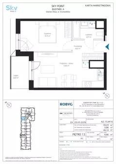 2 pokoje, apartament inwestycyjny 39,24 m², piętro 15, oferta nr A2.15M16, Sky Point - Apartamenty Inwestycyjne, Gdańsk, Oliwa, Zaspa-Rozstaje, al. Grunwaldzka