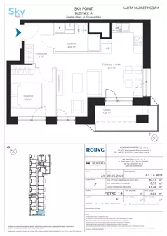 2 pokoje, apartament inwestycyjny 40,51 m², piętro 14, oferta nr A1.14M09, Sky Point - Apartamenty Inwestycyjne, Gdańsk, Oliwa, Zaspa-Rozstaje, al. Grunwaldzka