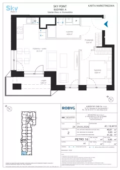 2 pokoje, apartament inwestycyjny 40,61 m², piętro 16, oferta nr A1.16M10, Sky Point - Apartamenty Inwestycyjne, Gdańsk, Oliwa, Zaspa-Rozstaje, al. Grunwaldzka