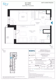 2 pokoje, apartament inwestycyjny 39,24 m², piętro 17, oferta nr A2.17M16, Sky Point - Apartamenty Inwestycyjne, Gdańsk, Oliwa, Zaspa-Rozstaje, al. Grunwaldzka