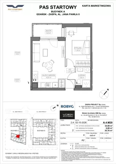 2 pokoje, mieszkanie 34,98 m², piętro 4, oferta nr A.4M20, Pas Startowy, Gdańsk, Zaspa, Zaspa-Młyniec, al. Jana Pawła II