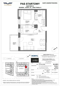 2 pokoje, mieszkanie 42,88 m², piętro 2, oferta nr B.2M15, Pas Startowy, Gdańsk, Zaspa, Zaspa-Młyniec, al. Jana Pawła II
