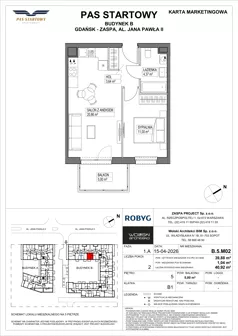 2 pokoje, mieszkanie 39,88 m², piętro 5, oferta nr B.5M02, Pas Startowy, Gdańsk, Zaspa, Zaspa-Młyniec, al. Jana Pawła II
