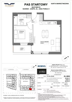 2 pokoje, mieszkanie 43,60 m², piętro 2, oferta nr B.2M20, Pas Startowy, Gdańsk, Zaspa, Zaspa-Młyniec, al. Jana Pawła II