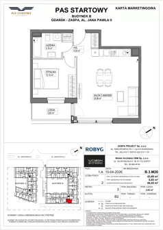 2 pokoje, mieszkanie 43,60 m², piętro 3, oferta nr B.3M20, Pas Startowy, Gdańsk, Zaspa, Zaspa-Młyniec, al. Jana Pawła II