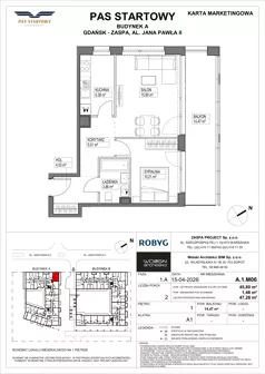 2 pokoje, mieszkanie 45,80 m², piętro 1, oferta nr A.1M06, Pas Startowy, Gdańsk, Zaspa, Zaspa-Młyniec, al. Jana Pawła II