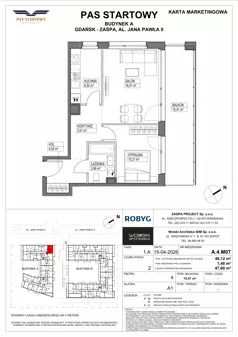 2 pokoje, mieszkanie 46,12 m², piętro 4, oferta nr A.4M07, Pas Startowy, Gdańsk, Zaspa, Zaspa-Młyniec, al. Jana Pawła II