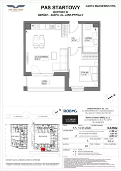 2 pokoje, mieszkanie 41,62 m², piętro 5, oferta nr B.5M22, Pas Startowy, Gdańsk, Zaspa, Zaspa-Młyniec, al. Jana Pawła II