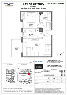 2 pokoje, mieszkanie 42,88 m², piętro 5, oferta nr B.5M15, Pas Startowy, Gdańsk, Zaspa, Zaspa-Młyniec, al. Jana Pawła II