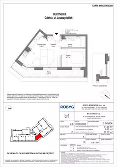 2 pokoje, mieszkanie 31,95 m², piętro 5, oferta nr B.5M04, Leszczyńskich 2, Gdańsk, Zaspa, Zaspa-Rozstaje, ul. Leszczyńskich 2